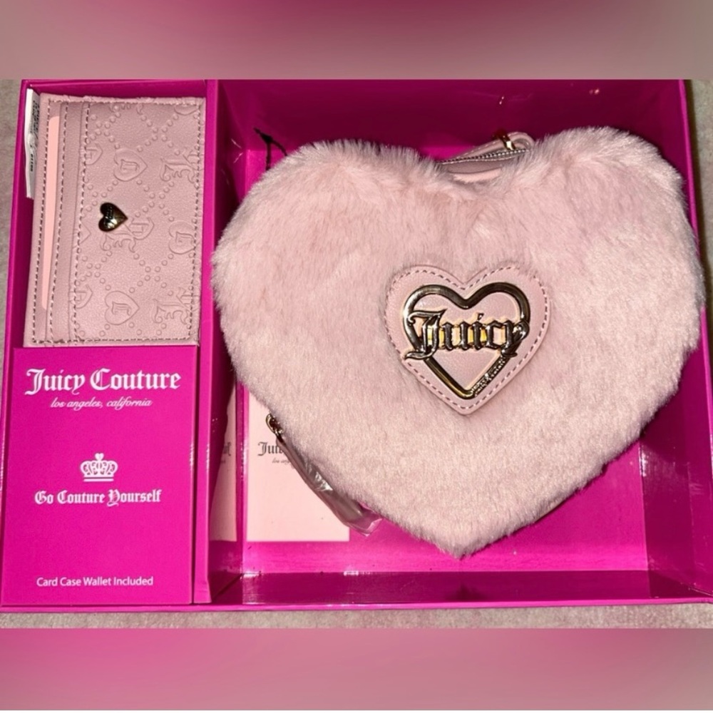 Juicy Couture Faux Fur Heart Crossbody Bag and Card Holder Gift Set